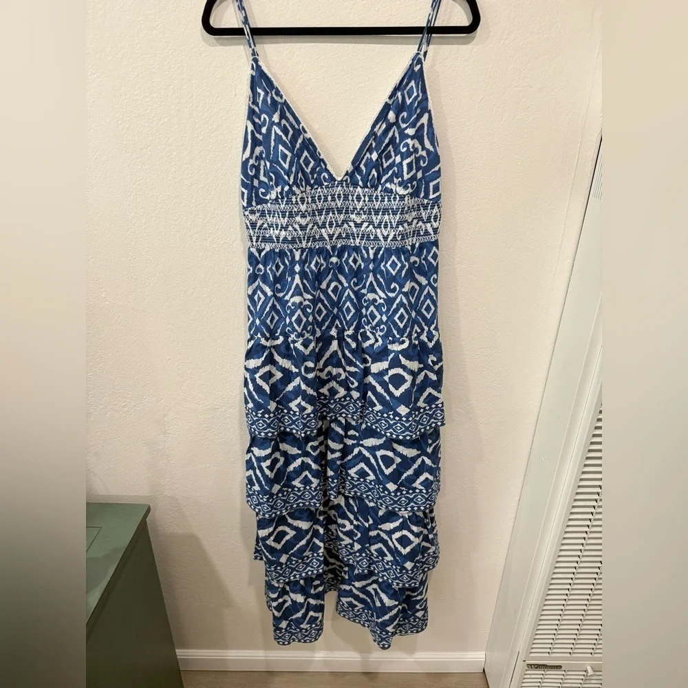 NWT Caroline Constas Blue and White Geometric Ikat Maxi Dress in size Large - Picture 7 of 10